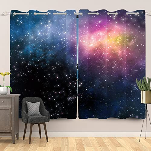 ggaimwf 107x160cm Galaxy-Ösenvorhang für Kinderzimmer Weltraum Nebel Traumhaft Sternenhimmel Raumteiler Verdunkelungsvorhänge Fenstervorhänge für Jungen Mädchen Wohnzimmer,2 paneel