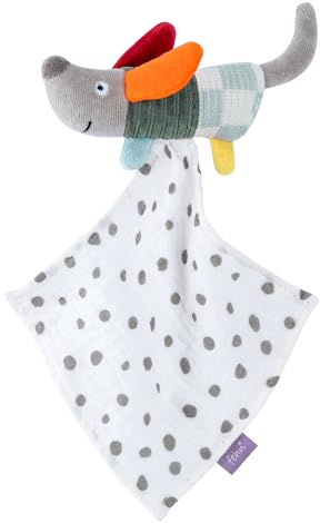 Fehn Mini-Schmusetuch Hund – Spielkamerad, Einschlafhilfe & Schnuffeltuch | Stofftier Hund mit Musselin-Tuch zum Greifen, Fühlen und Knuddeln – aus Baumwolle, für Babys und Kleinkinder ab 0 Monaten