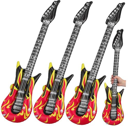 HEALSOPTHY 4piezas Guitarras Hinchables PVC Instrumentos Inflables Portátiles para Fiestas Infantiles y Eventos Recreativos