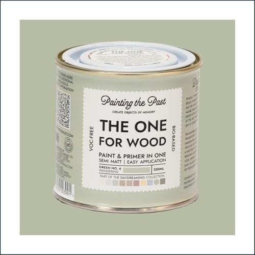The One for Wood Paint & Primer 250ml Green No. 6 Wandering | Semi Matt Finish, Bio-Based & VOC-Free Formula for Wooden Furniture & Surfaces | Durable & Easy Indoor Home Decorating