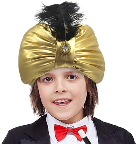 Sombreros árabes genéricos para hombres, sombrero de oriental con pedrería | Accesorio de cabeza dorada para teatro, juego de rol, adolescentes y convenciones Cosplay