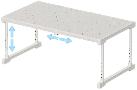 SOUNAY Armadio espandibile, impilabile, scaffale portaoggetti regolabile in altezza, bianco, organizer regolabile, lunghezza 47-68 cm, robusto scaffale per cucina, bagno, dispensa