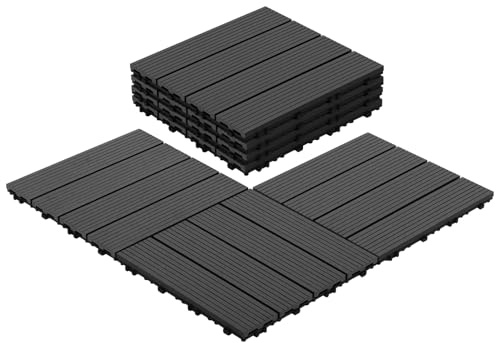 Panana 10PCS Wood-Plastic Composite Interlocking Decking Tiles, 30x30cm | WPC Deck Panels Wood Effect Tiles Outdoor Flooring for Terrace, Garden, Patio and Balcony, covers 0.9m², Low Maintenance