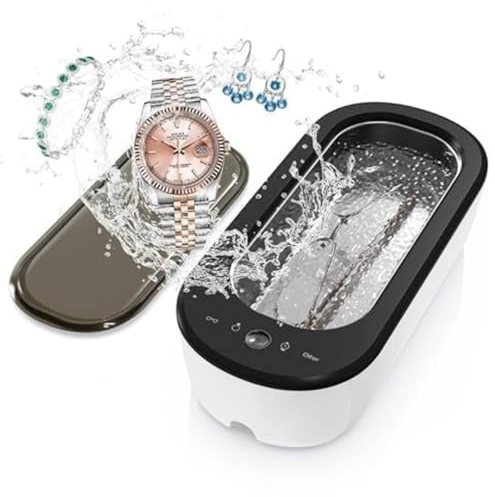 Limpiador ultrasónico 47 kHz, limpiador ultrasónico portátil de 300 ml, limpiador de gafas de 50 W con 4 modos de limpieza, adecuado para gafas, relojes, joyas, dentaduras postizas (Blanco)
