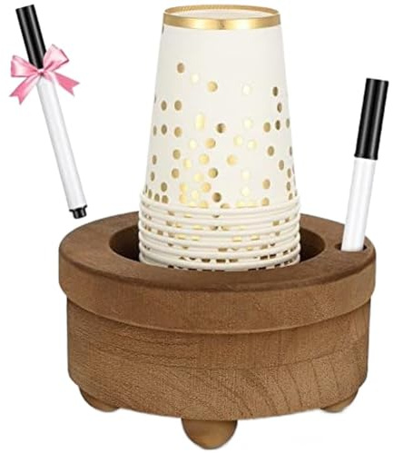 MoSundi Portavasos de madera con ranura para marcador para fiestas, color marrón, 13 x 13 x 6 cm, 2 unidades, compatible con vasos desechables, para baño, cocina, picnic (con bolígrafo)