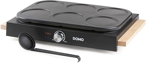 DOMO DO8717PN pannkaksmakare med trädesign - PFAS FREE - Electric Crepiere - Inklusive träspatlar och slev - 6P