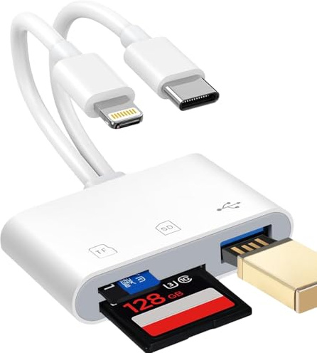 Lector de tarjetas SD [Certificado Apple MFi] para iPhone, iPad y Mac, Adaptador USB 3.0 Tipo C para tarjetas SD/TF con conector Lightning y USB-C. Visor de tarjetas de memoria SD/MicroSD