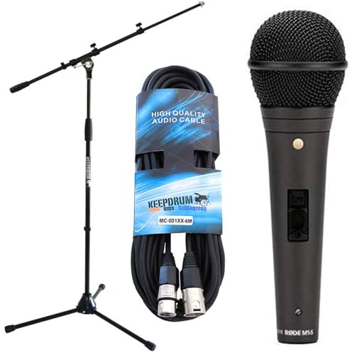 Rode M1-S - Microfono dinamico per canto e spettacoli dal vivo con supporto microfono e cavo keepdrum