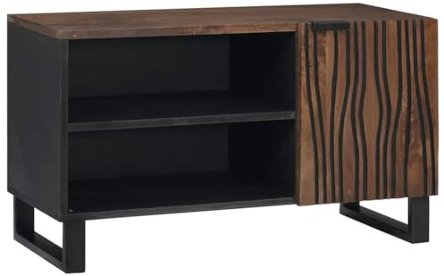 faucqel Walnut TV Unit 80 x 33 x 46 cm Wood Material with 1 Door, 2 Shelves, Robust Iron Legs, Modern Lowboard Living Room Sideboard for TV Furniture and HiFi Cabinet Use