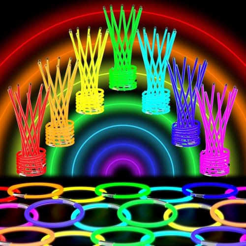 Fyrindel 120pcs Barras Luminosas, Set de fiesta de palos luminosos de neón con connector, Longitud 20cm Pulseras luminosas para niños, para fiestas, bodas y decoraciones de Halloween