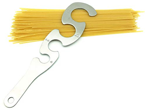 Xiuganpo Spaghettimätare i Rostfritt Stål med 4 Hål, S-formad Pastalinjal för Portionskontroll, Enkel Sidomatning Köksredskap för Perfekta Serveringar Varje Gång (Silver)