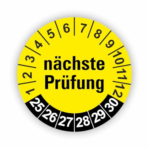 Fassbender-Druck PRÜFPLAKETTEN - Hochwertige Prüfetiketten FD-4 NÄCHSTE WARTUNG Ø 30mm - Selbstklebende PVC-Folie - Wartungsetiketten für Prüfung - Prüfplakette für Prüfungsnachweis (10 Stück)