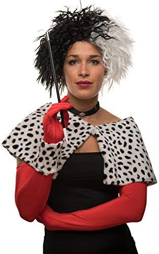 Cruella peruk svart/vit för karneval/utklädningsfest