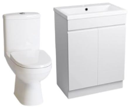 iBathUK Close Coupled Toilet Vanity Unit Basin Sink Gloss White WC Pan (Flat Pack)