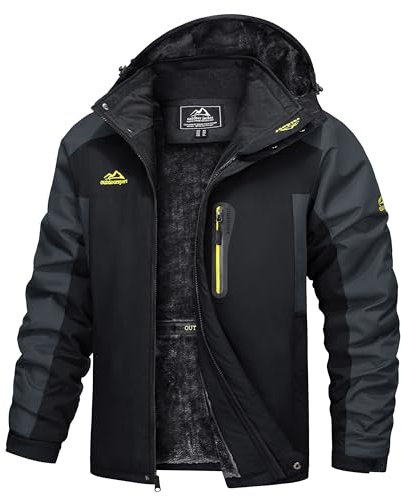 TACVASEN Herren Skijacke Wasserdicht Softshelljacke Winter Outdoorjacke Warme Winterjacke (L, Schwarz-Grau)