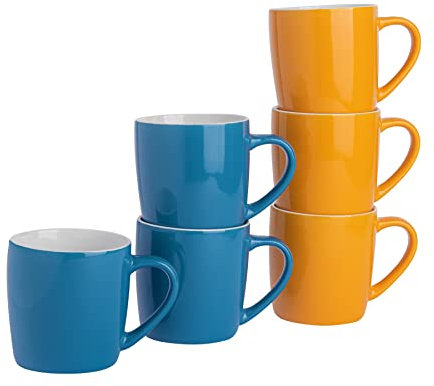 Argon Tableware Coloured Coffee Mugs - Blue/Yellow - 350ml - Pack of 6 - Gloss Ceramic Stoneware Latte Cappuccino Cups Hot Chocolate Cups Colourful Mug Set with Handle