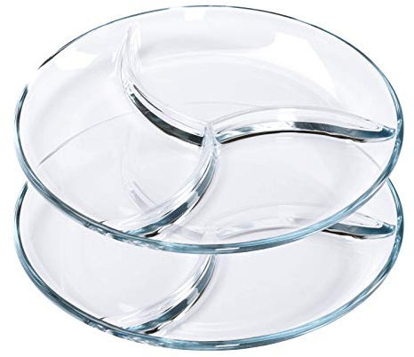 ChasBete Dinner Plates, Crystal Glass Portion Control Plate for Adults, Set of 2 Serving Platters/Diet Plate, D 25cm