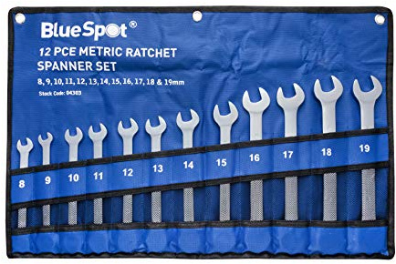 Blue Spot Tools 04303 12 Piece Chrome Vanadium Metric Ratchet Spanner Set (8-19mm)
