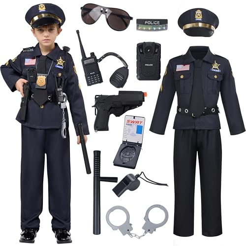 Spooktacular Creations Halloween Police Costume for Kids, Black Police Officer Costume for Boys, Toddler Cosplay RolePlay Themed Party (3T, 3-4 yrs)