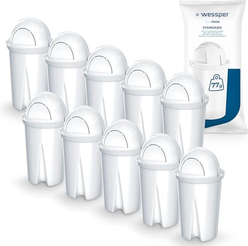Wessper Classic Cartouches filtrantes à eau | Remplacement pour cartouche filtrante Aquaphor Standard, Brita Classic, Dafi Classic | Réduit le calcaire et le chlore | Eau plus pure | Lot de 10