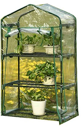3 Tier 4ft Mini Greenhouse, Small Portable Compact Garden Grow House Plant Greenhouses , Basic Green House with Weatherproof PVC Plastic Cover Indoor outdoor