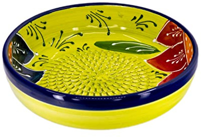 Kaladia - Reibeschüssel/Keramikhobel - ideal zum Gewürze reiben und Servieren von Gerichten - Motiv: Grün mit Blumen - Durchmesser: 19 cm - handgemacht & handbemalt - Made in Spain