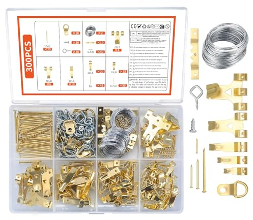 300 Pezzi Ganci per Appendere Quadri, Ganci in Metallo per Appendere Cornice per Foto Muro, con Chiodi, Occhi a Vite, Anelli a D, Supporti Appendiabiti Pesanti Kit