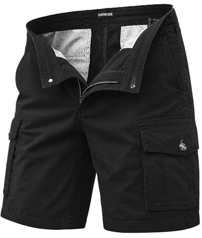 TONY BACKER Herr Cargo Shorts Vintage Bomull Flera Fickor Sommar Kortbyxor Cargo, Svart-4, 50W