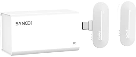 SYNCO P1T Lavalier Mikrofon 150 m Übertragungsreichweite mit Anstecksender + Mini-Typ-C-Empfänger + kabelloser Ladekoffer Eingebauter Akku Kompatibel mit Typ-C-Schnittstelle Smartphone Tablet Laptop