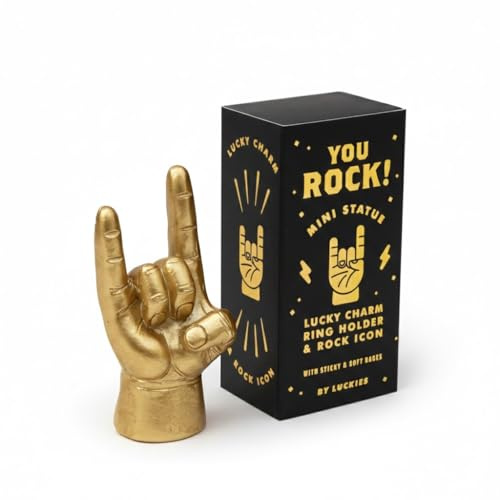 Luckies - Adornos Dorados para decoración de Escritorio, Mini Soporte de Anillo, Accesorios de Escritorio Rock N Roll para Hombres o Accesorios de Dormitorio, Regalos para él, Regalos de Oficina,