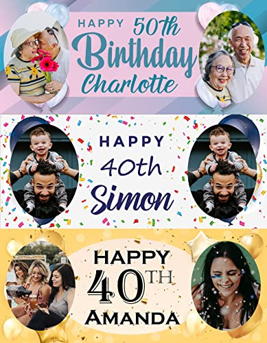 Hippowarehouse Personalised Happy Birthday Banner 5ft x 2ft Photo Custom Image Name Age Poster Kids Party Banner