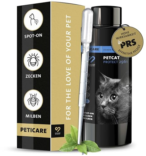Peticare Spot-On Repelente para Gatos | Fórmula Vegetal con Margosa | Ayuda a Mantener alejados Insectos, pulgas y garrapatas | Aplicación precisa y de Larga duración | petCat Protect 2961