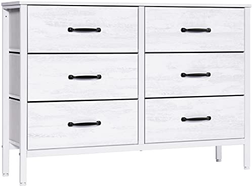 LYNCOHOME Chest of Drawers Bedroom, TV Stand Cabinet with Deep and Large Drawers，White Drawers Storage Unit for Living Room，Bedroom, Sitting Room, White,30D x 110W x 82.5H