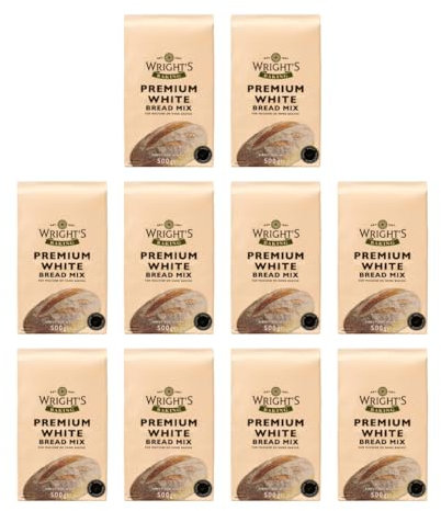 Wright's Premium White Bread Mix 10X500g - Versatile Blend for Bread Machines or Hand Baking - Ideal for Savoury & Sweet Breads, Rolls, & Pizza Bases - Suitable for Vegetarians