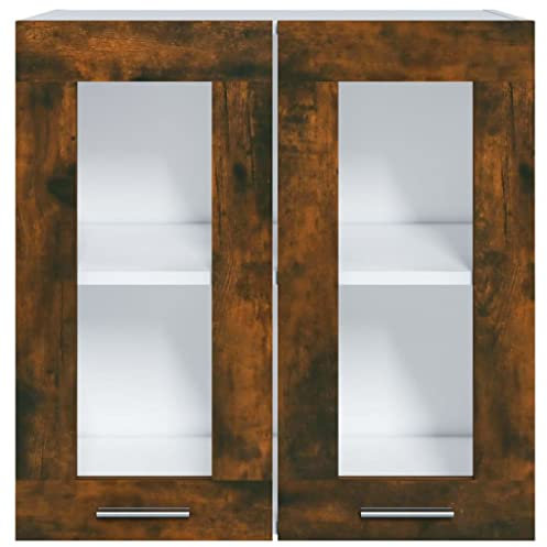 homiuse Armario colgante de cristal roble ahumado 60 x 31 x 60 cm madera armario de cocina armario colgante armario cocina armario pequeño armario farmacéutico armario cocina armario armario armario