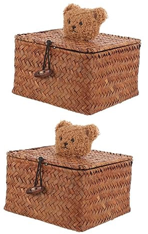 Uonlytech 2pièces Panier De Rangement Décoratif Carré avec Couvercle Naturel Organisateur Multifonctionnel pour Maison Bureau pour Stockage Et Petits Objets