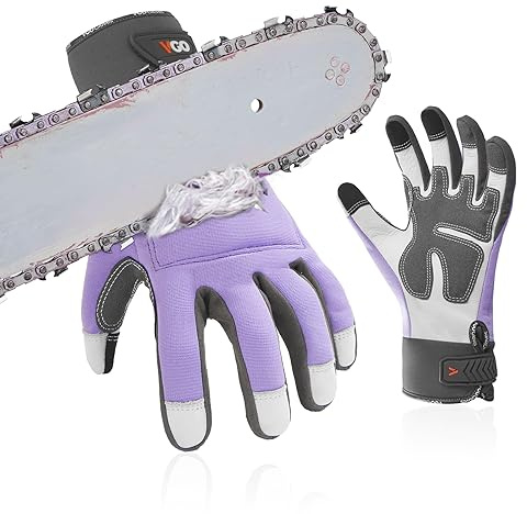 Vgo... Kettensägenhandschuhe 12-Schicht-Schutz an beiden Händen,Rindsleder, Forstarbeitshandschuhe Touchscreen für Frauen Utility Touchscreen (CA976CS-FM)