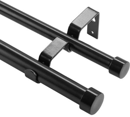 VEVOR Bastoni per tende doppi da 1 pollici da 91 a 182 cm (0,9-1,8 m), aste per tende per finestre da 64 a 68 pollici, asta telescopica doppia per tende con terminali rotondi, nero