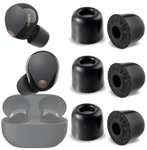 sciuU Noise-isolating Ear Bud Tips [3 Pairs] compatible with Sony WF-1000XM5 Earbuds, Built-in Dust Filter Memory Foam Eartips, Noise Reduction & Sound Enhancement– M