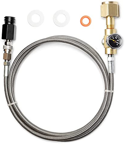 Knadgbft Soda CO2 Cylinder Refill Adapter Cga320 Adapter Hose Kit+Pressure Gauge, 60In CGA320 to TR21-4 Soda Maker Machine