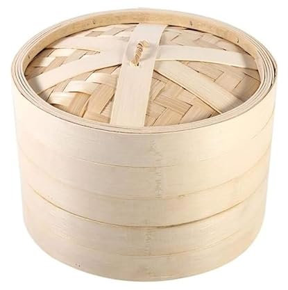 Luminexia Haushalts-Bambus-Dampfgarer,Bambus-Dämpfkorb 1-Etagen /2-Etagen,Chinesischer Dampfgarer mit Deckel,Bambusdämpfer Kochgeschirr für Reis,Dim Sum,Gemüse,Fleisch und Fisch,9 Größen