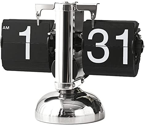 Ejoyous Flip Down Clock Retro Minimalist Tischuhr, Edelstahl Flip Over Clock Flip Uhr Retro Wecker Standuhr Schreibtisch für Wohnzimmer, Büro (Black), Ejoyous4vi2pksa1t-11