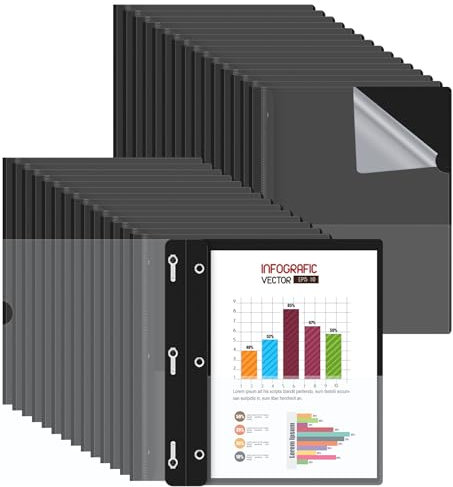 HAUTOCO Kunststoff-Präsentationsmappen mit 3-Zinken-Verschlüssen, transparente Vorderseite, Präsentationsmappen für 21,6 x 27,9 cm, Dokumentenberichtshülle für Schule, Büro, Business, Schwarz, 30