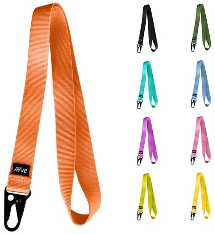 FFIVE Cordon en vrai nylon, pour suspendre clés, téléphone, carte d'identité, portefeuille, renforcé, orange fluorescent, taille unique