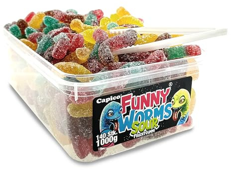 Capico Funny Worms Sour Fruchtgummi (1000g) in Dose, Halal