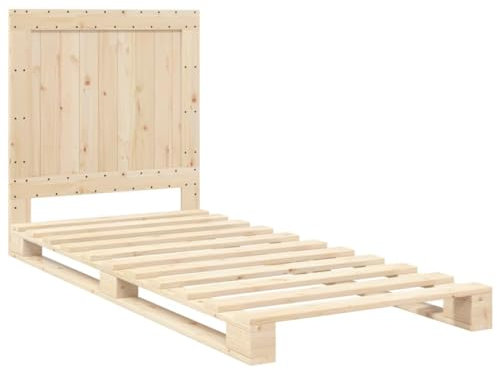 vidaXL Massivholzbett, Holzbett Bett mit Kopfteil, Bettrahmen mit Lattenrost, Palettenbett Einzelbett Schlafzimmerbett, 90x200cm Kiefer