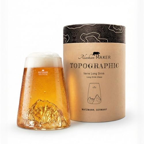 Alaskan MAKER Verre long 450ml - Borosilicate de qualité supérieure soufflé artisanalement avec les montagnes en relief | Cocktail, bière ou soft TOPOGRAPHIC (Watzmann)