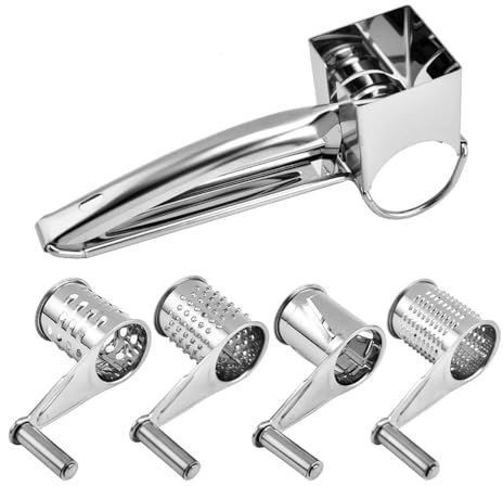 Namvo Stainless Steel Cheese Grater Rotary Handheld Kitchen Craft Metal Interchangeable Rotary Hand Crank Cheese Grater Suitable For Cheese Chocolate Nuts Small Vegetables