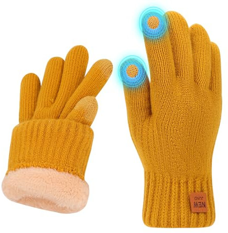 Risipu Winterhandschuhe für Frauen Damen Thermische Touchscreen Handschuhe mit Fleece Futter Weiche Warme Strickhandschuhe für Laufen Ski (Gelb, M)