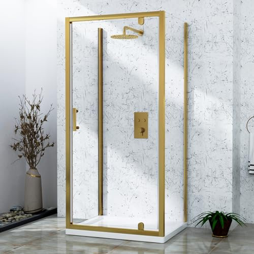 Venice 1000 x 700mm Brushed Brass 3-Sided Pivot Door Shower Enclosure Rectangular with Side Panels 6mm Safety Tempered Glass Screen